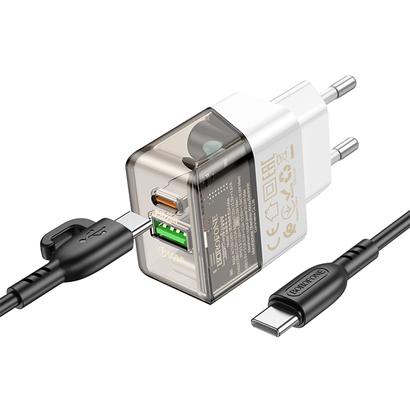 СЗУ Borofone BA80A 1USB QC3.0 + 1Type-C PD 20W быстрая зарядка для Type-C Type-C 1м