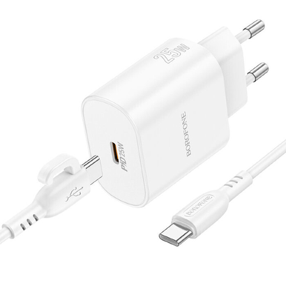 СЗУ Borofone BA82A Platinum single port + Type C - Type C PD25W charger(EU) (белый)