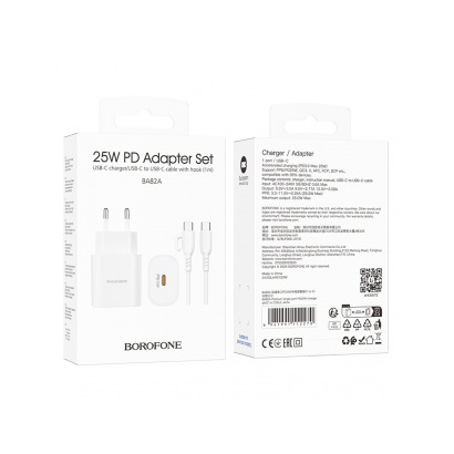 СЗУ Borofone BA82A Platinum single port + Type C - Type C PD25W charger(EU) (белый)