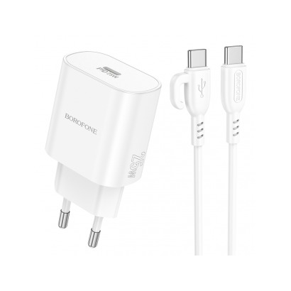 СЗУ Borofone BA82A Platinum single port + Type C - Type C PD25W charger(EU) (белый)