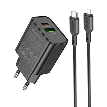 СЗУ Borofone BA88A QC 3.0, Type C - Lightning 1м, 20W+18W (черный)